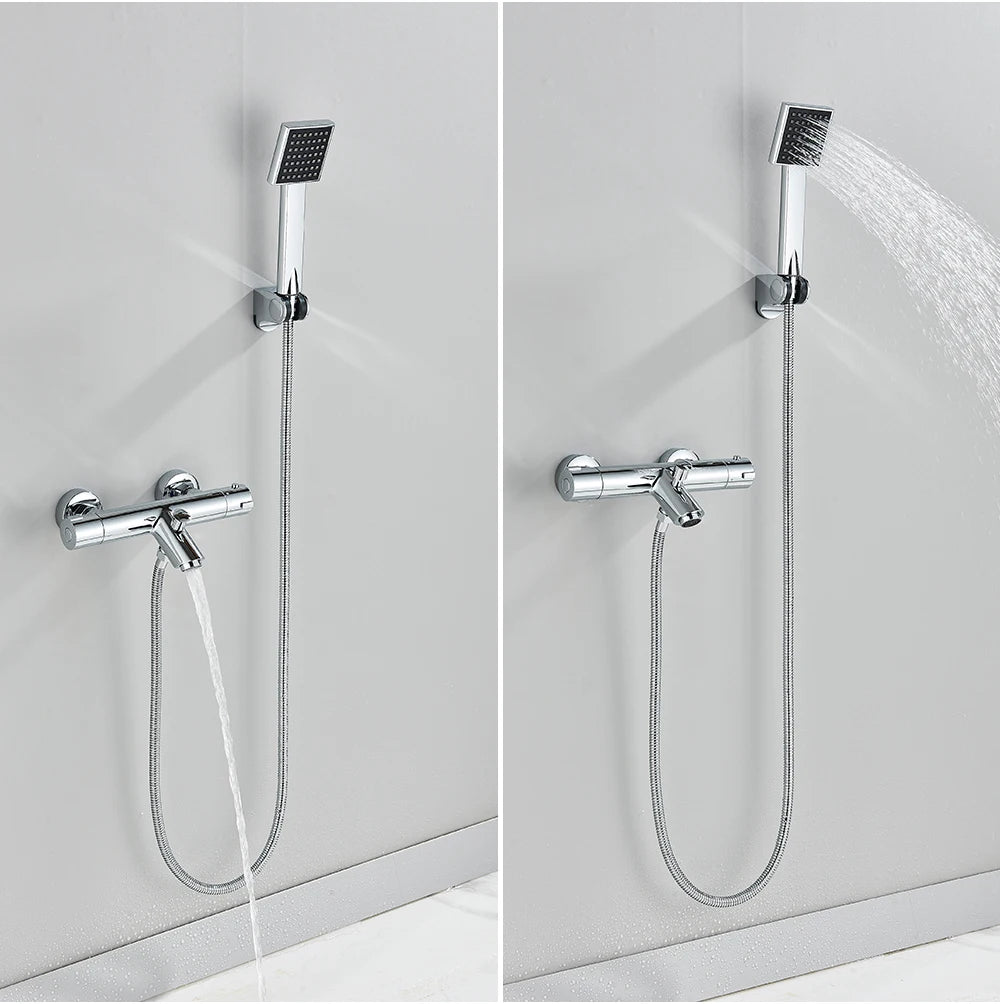 Ensemble Douche Thermostatique Mural – Noir & Chrome, Laiton, Valve Mitigeur | Accessoires Salle de Bain