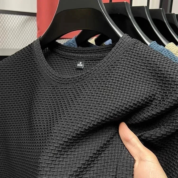 T-Shirt Homme Manches Courtes Maille Bambou Soie Glacée Ultra-Fraîche – Slim Casual Été Respirant Élastique | Mode Homme Premium
