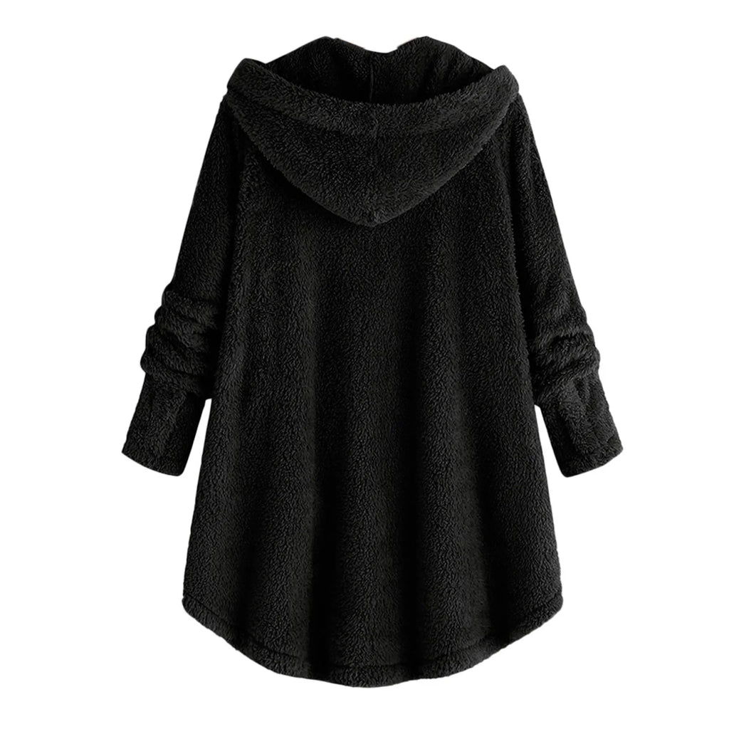Damen Teddyfell-Mantel mit Kapuze – Warme Fleece-Jacke Unifarben | Herbst Winter Trend