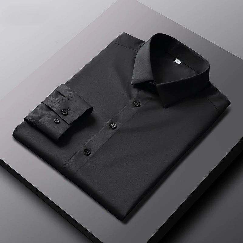 Chemise Homme Manches Longues Couleur Unie – Infroissable Anti-Plis Business Casual Élégante | Mode Homme Premium