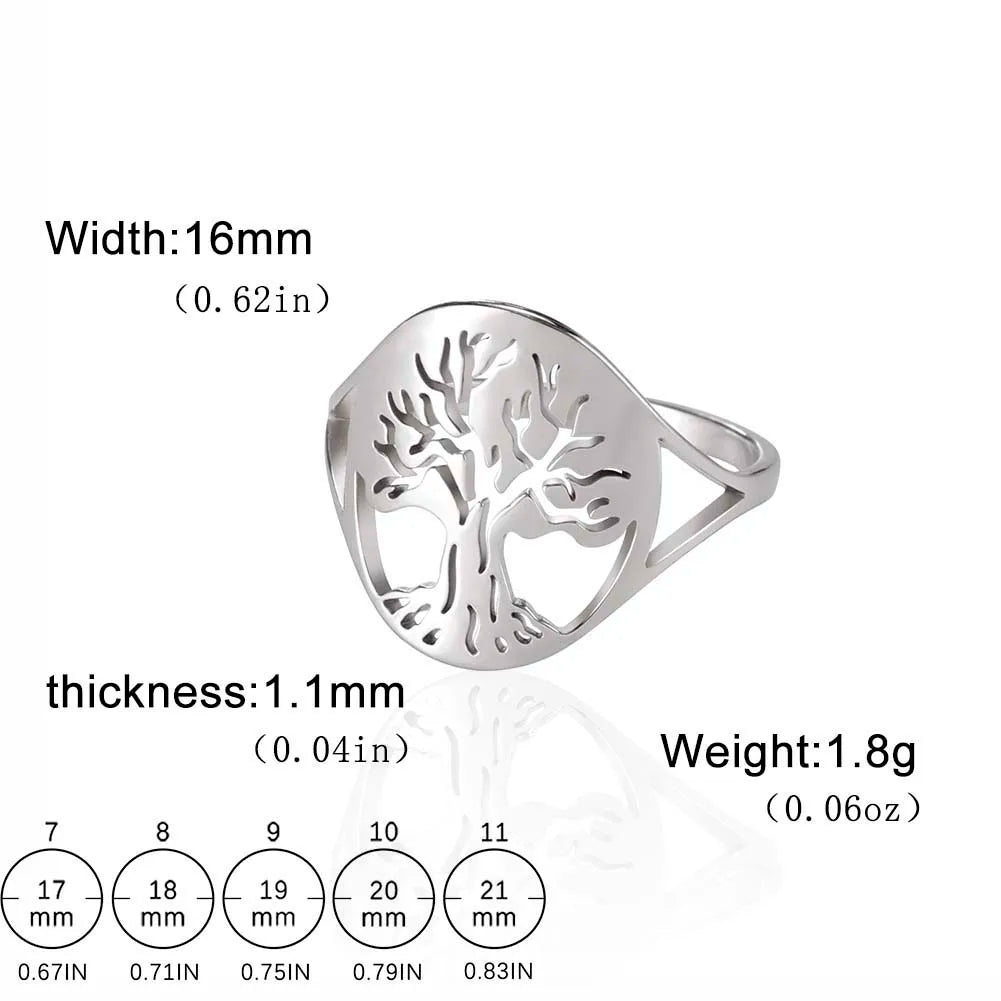 Bague Arbre de Vie Acier Inoxydable Argenté – Symbole Nature & Spiritualité | Bijou Unisexe Couple & Mariage | Cadeau Intemporel