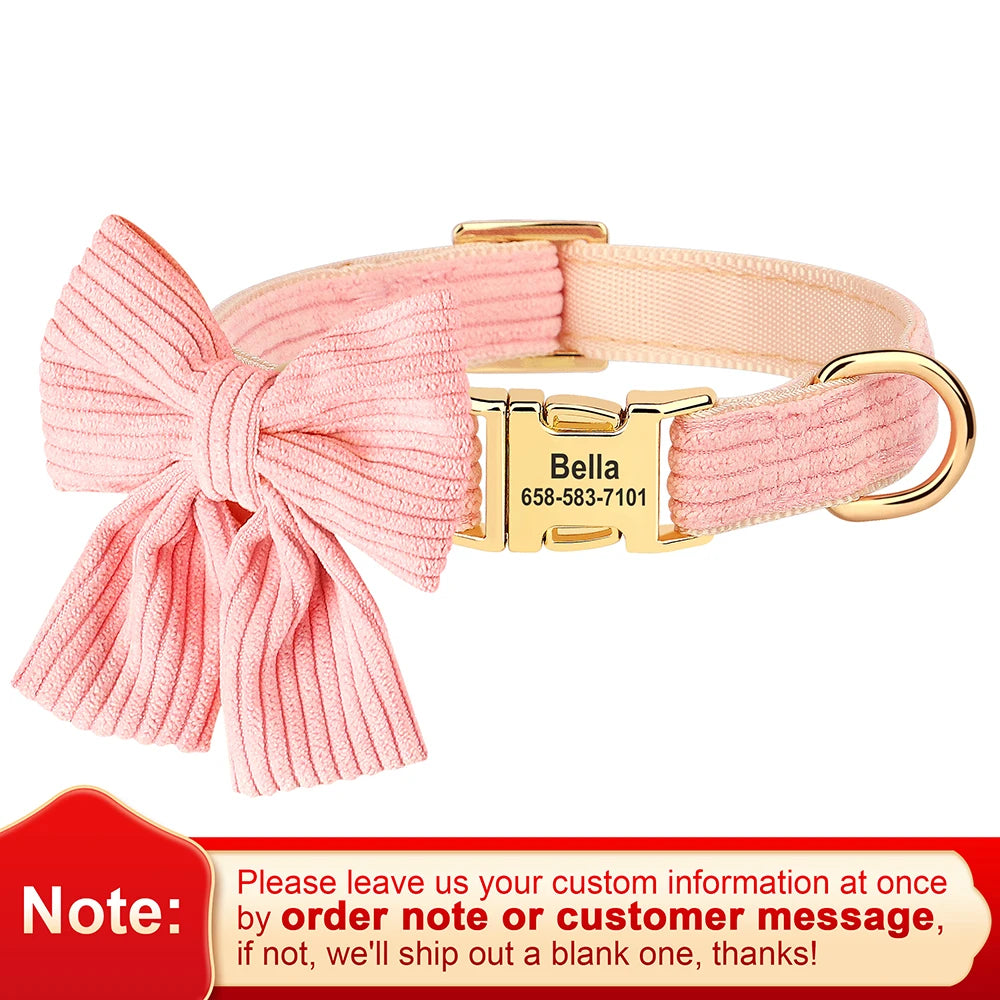 Collier Personnalisé Chien & Chat Nœud Papillon Mignon – Gravure Gratuite ID Plaque Petite & Moyenne Race | Accessoires Animaux