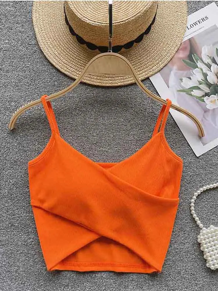 Damen-Trägertop mit unregelmäßigen Trägern, einfarbig, schlank, schick, Y2K – elegantes, lässiges und trendiges Sport-Top