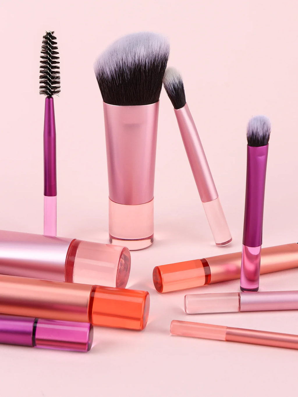 Set 10 Mini Pinceaux Maquillage Manche Crystal – Voyage Friendly avec Pochette | Pinceaux Yeux & Fond de Teint Débutantes