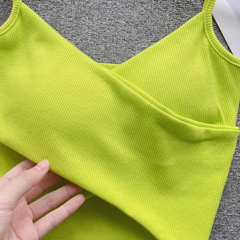 Caraco Femme Bretelles Irrégulières Uni Slim Chic Y2K – Top Sport Élégant Casual & Tendance