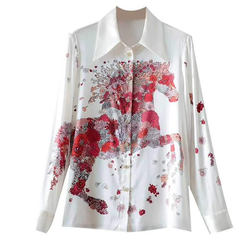 Chemisier Femme Vintage Imprimé Luxe Manches Longues Slim Élégant – Blouse Casual Chic | Automne S-3XL