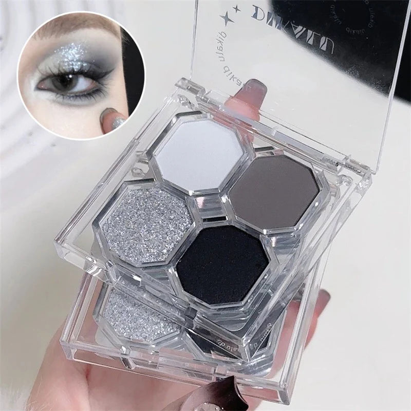 Palette Fard à Paupières 4 Couleurs Black Light Star – Smoky Noir Profond Ciment Sombre | Illuminateur Maquillage Cosmétique