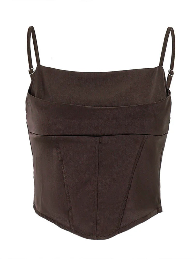 Crop Top Bretelles Fines Bandage Dos Nu & Lacets - Sexy Skinny Streetwear Soirée Femme Été
