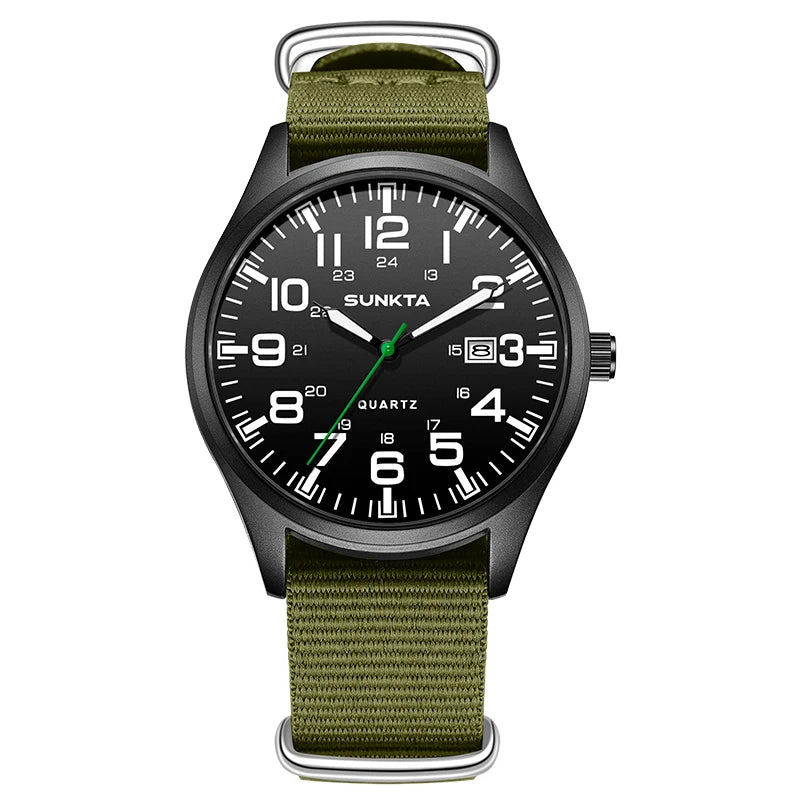 Montre Homme SUNKTA Militaire Sport Luxe Quartz Date Nylon Cuir Lumineux Étanche – Fashion Tendance
