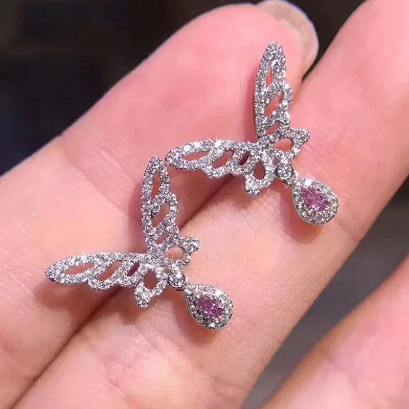 Boucles d'Oreilles Zircon Rose Korean Silver 2026 – Clous Luxe Fashion Bijou Cadeau Femme