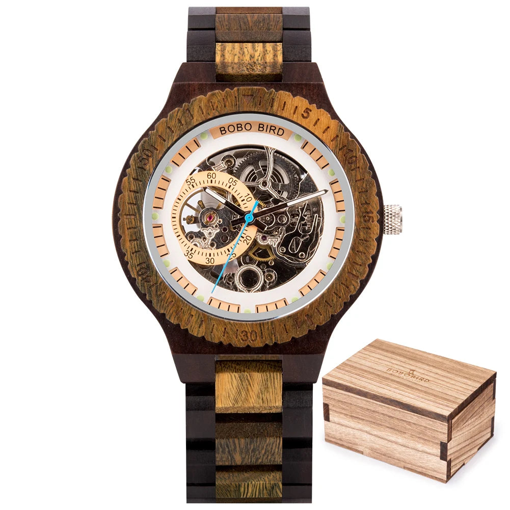Montre Homme BOBO BIRD Bois Mécanique Luxe – Grand Cadran Top Brand Naturel Unique