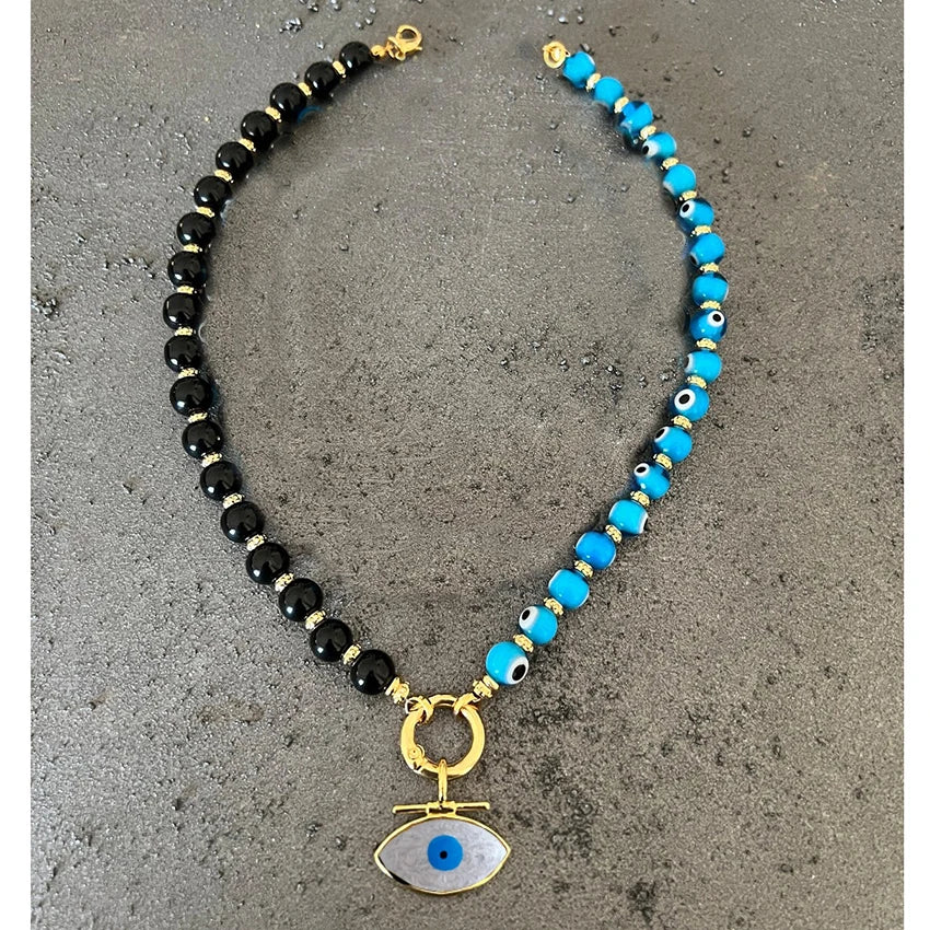 Collier Ras-du-Cou Boho Vintage – Cœur, Coquillage & Œil Turc | Bijou Femme Tendance Été & Plage | Accessoire Mode Charme