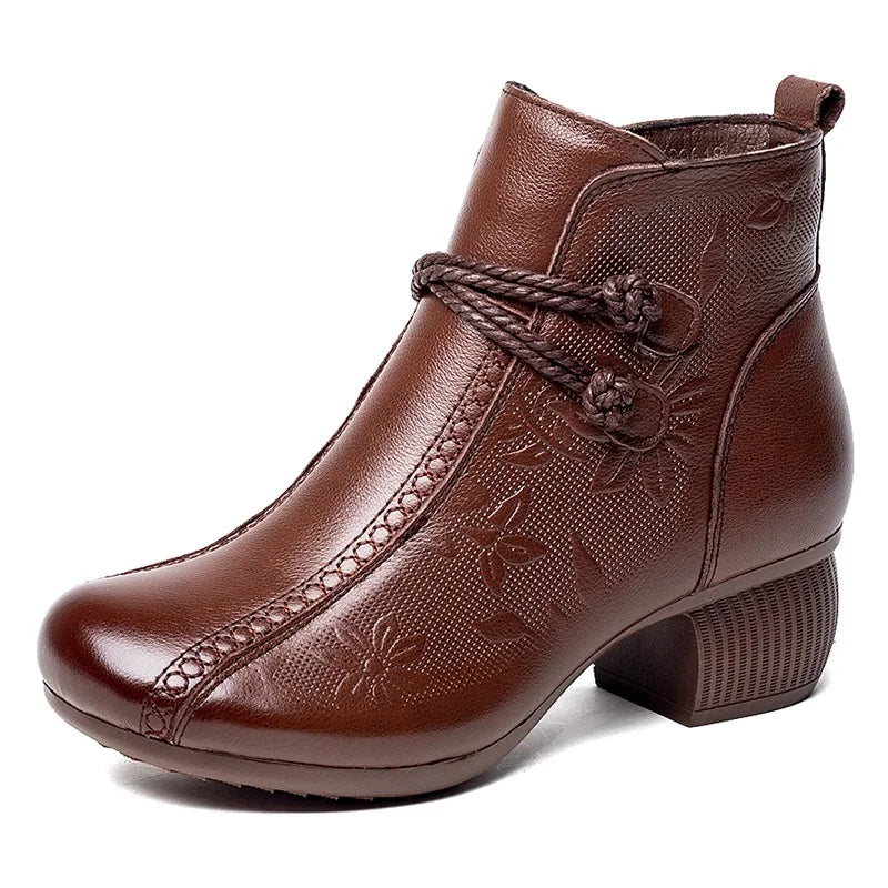 GKTINOO Bottines Cuir Véritable Talon Épais 2026 – Zip Retro Fait Main Automne Hiver
