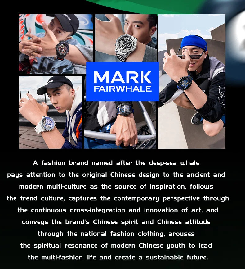 Herrenuhr Mark Fairwhale 5047 Quarz Quadratisch – Leuchtendes Billardzifferblatt Kautschuk Fashion