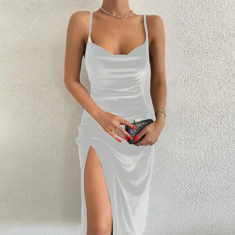 Robe Maxi Velours Sans Manches Fente Sexy - Style Y2K Élégant Soirée & Streetwear Femme