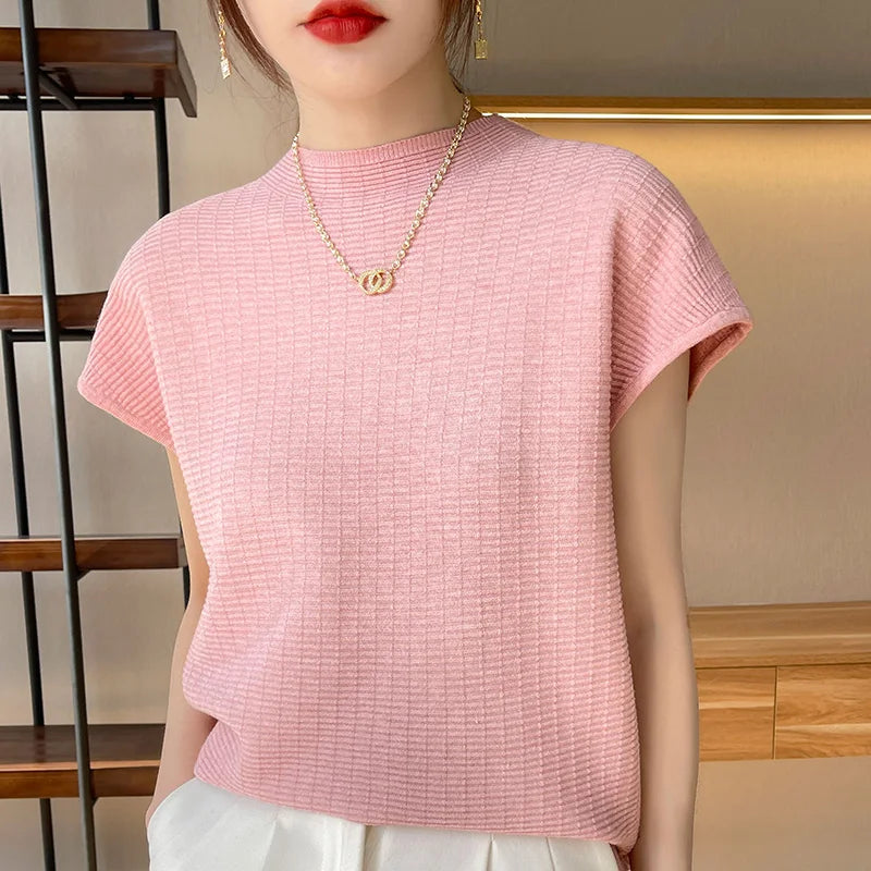 T-Shirt Femme Oversize Col Rond Uni Manches Courtes Doux Casual – Tee Mode Été Confortable | Basique Chic