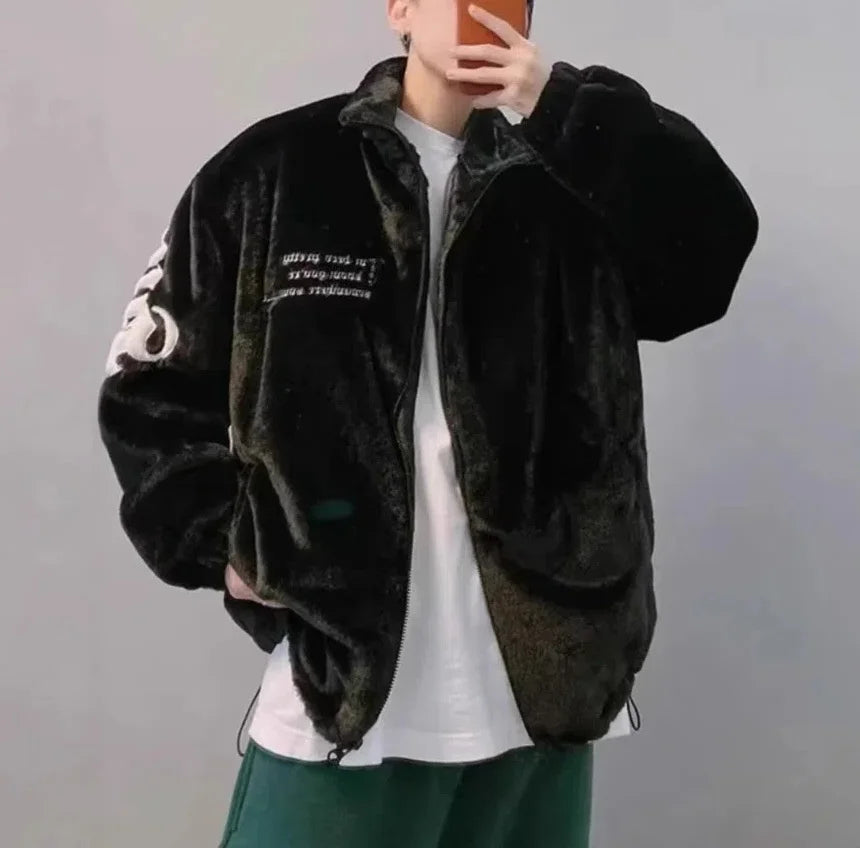Veste Homme Hiver Polaire Broderie Lettres Style Américain Streetwear Casual Chaud Fashion Tendance – Manteau Fleece Urban Premium | Mode Homme Streetwear Premium