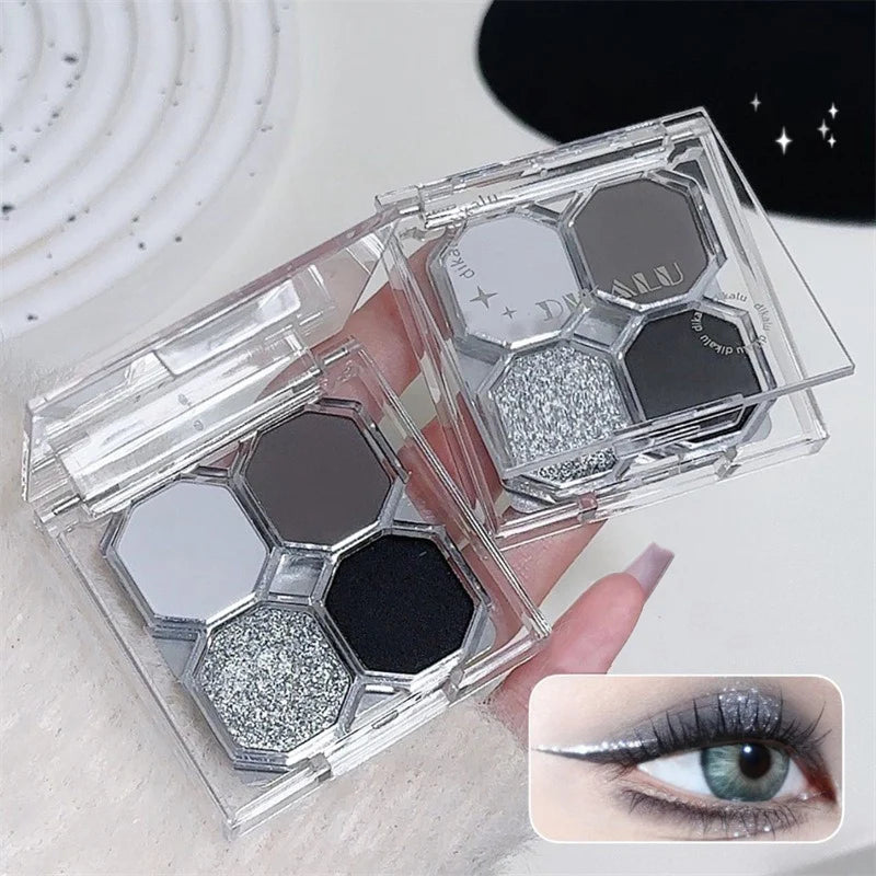 Palette Fard à Paupières 4 Couleurs Black Light Star – Smoky Noir Profond Ciment Sombre | Illuminateur Maquillage Cosmétique