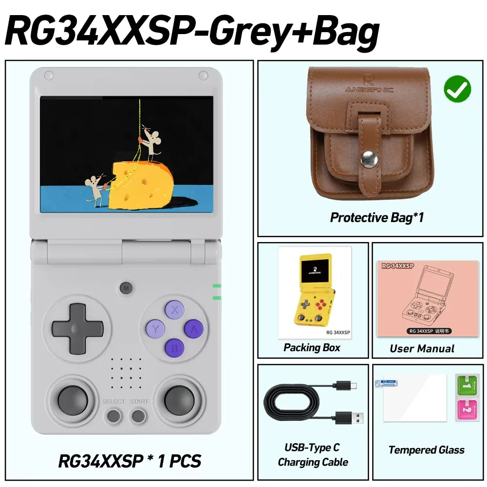Anbernic RG34XXSP Console de Jeu Portable Flip Rétro – Écran IPS 3.4'' Linux 64-bit | PSP & Jeux Rétro | Cadeau Gaming