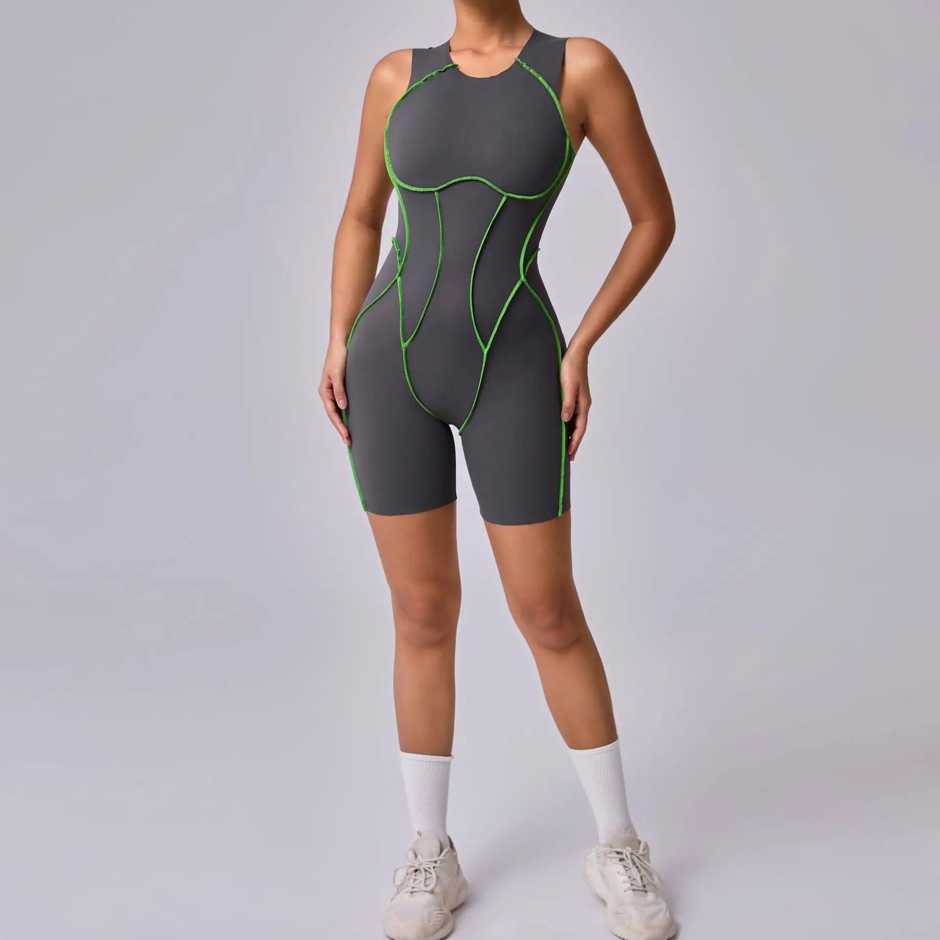 Bodysuit Yoga Push-Up Rembourré Bicolore - Combinaison Short V Butt Gainante Gym & Fitness Femme