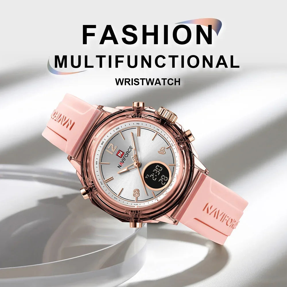 Montre Femme NAVIFORCE Sport Quartz LCD Digital – Étanche 50M Casual Fashion