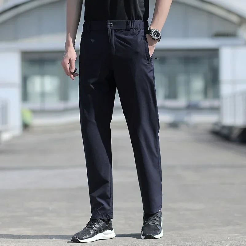 Pantalon Homme Grande Taille Soie de Glace Stretch Respirant Jambe Droite Séchage Rapide Élastique Été Confortable Léger Noir Jusqu'à 6XL – Pantalon Premium Grande Taille Soie de Glace Stretch Été | Mode Homme Grande Taille Premium