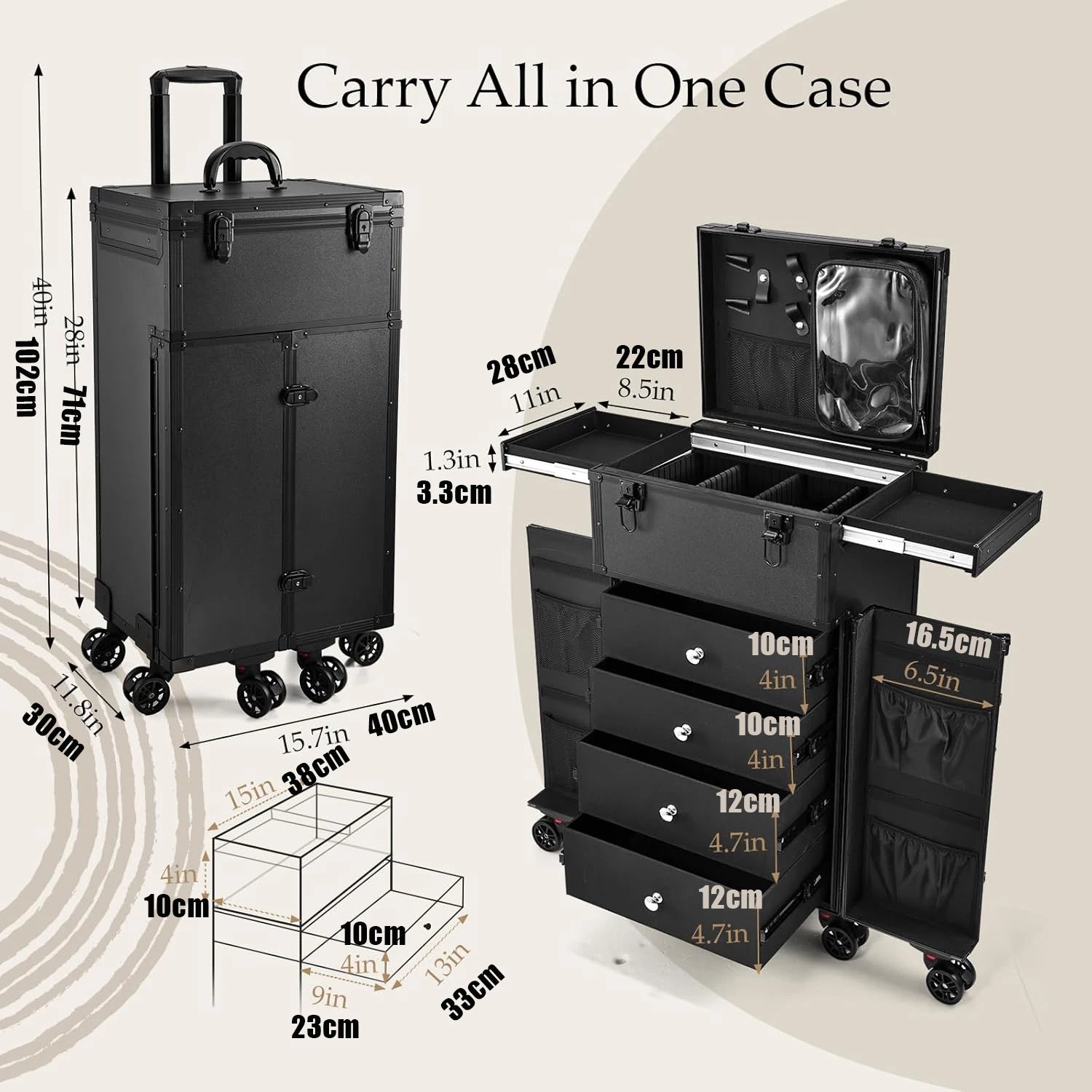 Vanity Case à Roulettes 4 Tiroirs Professionnel – Maquilleur & Coiffeur | Mallette Cosmétique Voyage