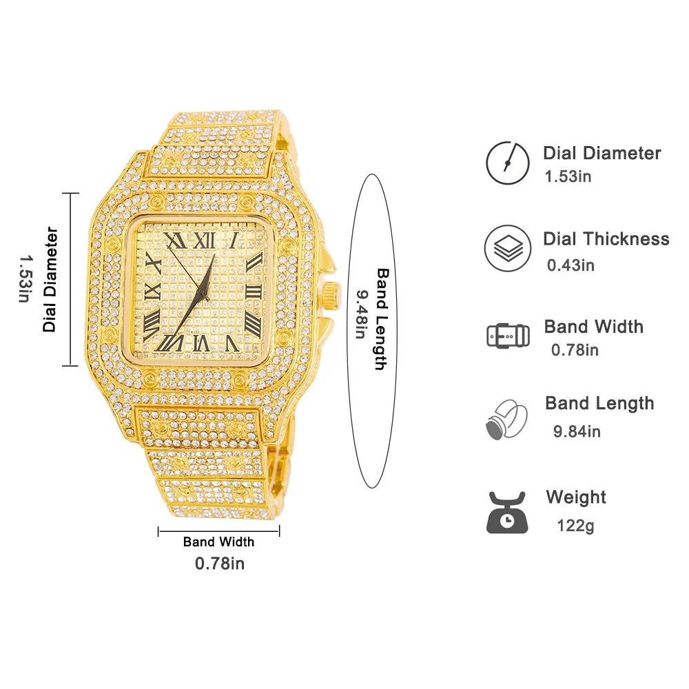 Montre Unisexe Moissanite Iced Out Hip Hop – Diamant Acier Inoxydable Étincelante Luxe