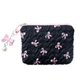 Trousse Cosmétique Nœud Plissé Coton Matelassé – Pochette Maquillage Voyage Filles | Organisateur Portable