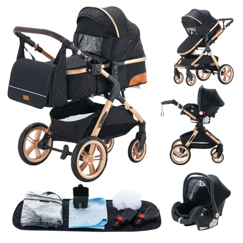 Poussette Bébé 3 en 1 Pliable Aluminium – Haute Vue, Nacelle & Siège, Voyage Compact | Nouveau-Né & Nourrisson