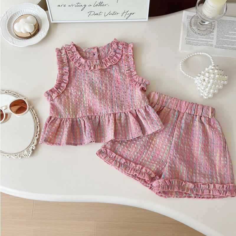 Ensemble Bébé Fille Été À Carreaux – Tenue Casual Confortable 9 Mois à 4 Ans
