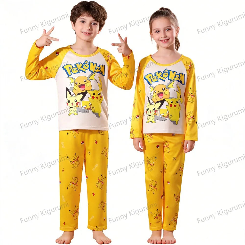 Pyjama Enfant Cartoon Pikachu – Ensemble 2 Pièces Manches Longues Garçon Fille 3-13 Ans