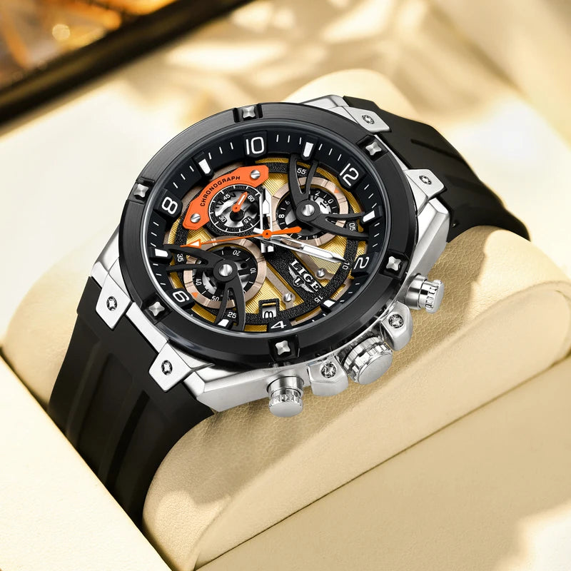 Montre Homme LIGE Militaire Luxe Chronographe Quartz – Lumineux Date Sport Silicone Étanche