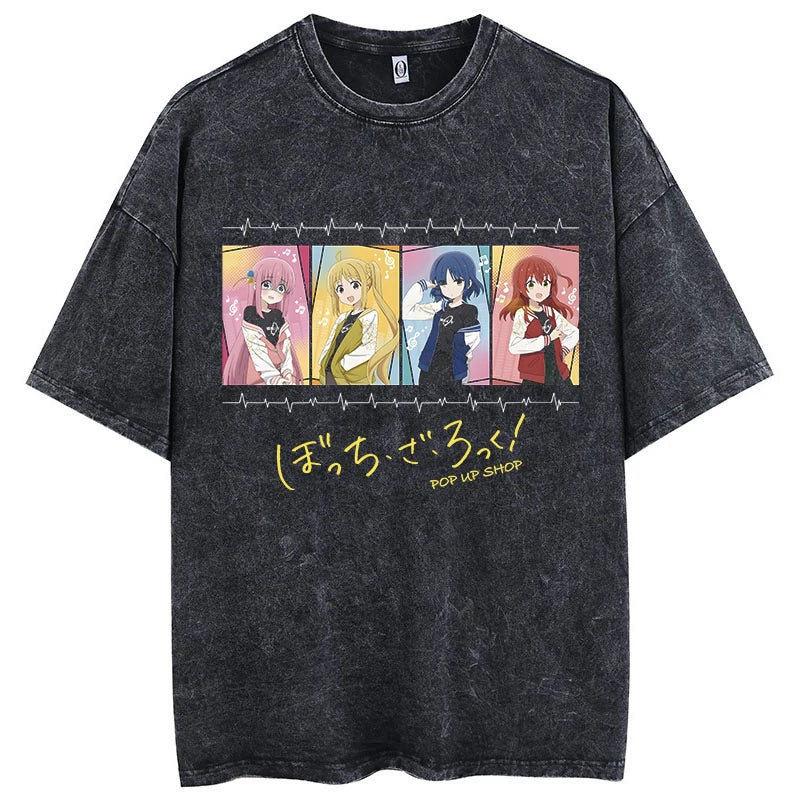 T-Shirt Homme Oversize Bocchi The Rock Anime Manga Imprimé Coton Lavé Col Rond – Fan Art Musique Streetwear | Mode Homme Otaku