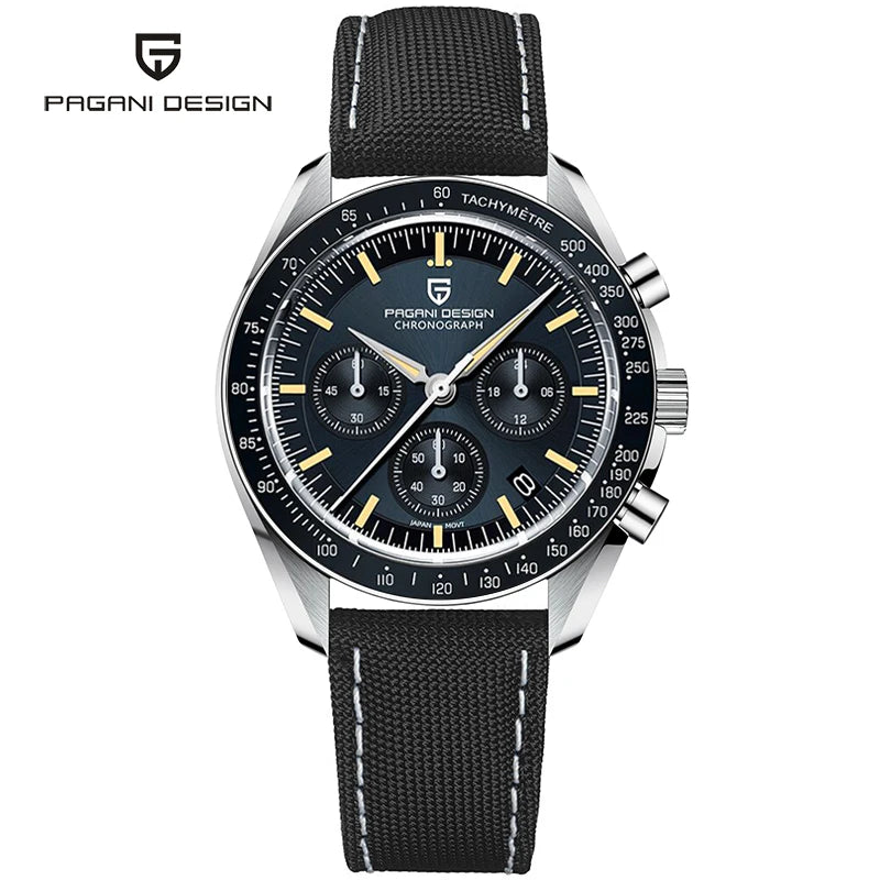 Montre Homme PAGANI DESIGN 2025 Lune Or Argent Quartz – Chronographe Saphir AR Date Auto