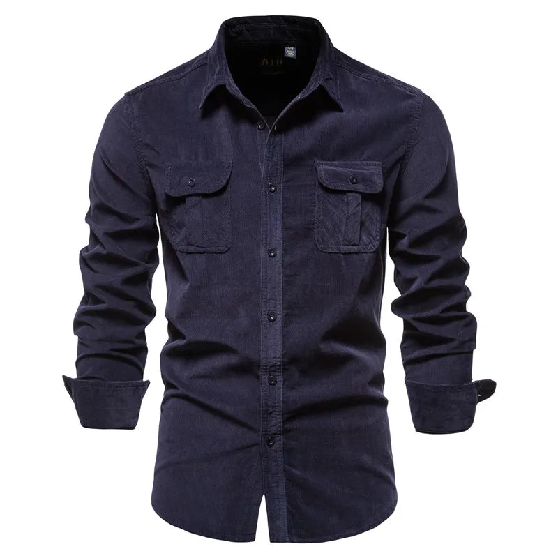 Chemise Homme Velours Côtelé 100% Coton Slim Fit Couleur Unie Business Casual Fashion Automne Boutonnage Simple Élégante Intemporelle – Chemise Velours Côtelé Premium Slim | Mode Homme Business Casual Premium