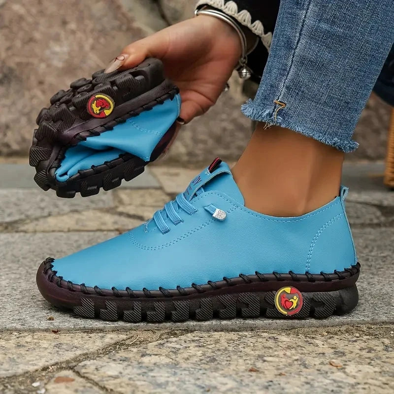 Sneakers Plateforme Loafers Lacets Cuir Femme 2024 – Flat Slip-On Casual Mom Shoe Printemps