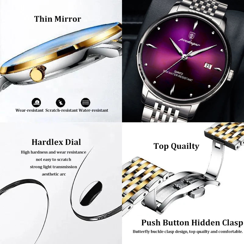 Montre Homme POEDAGAR Luxe Sport Quartz – Acier Lumineux Étanche Date Business