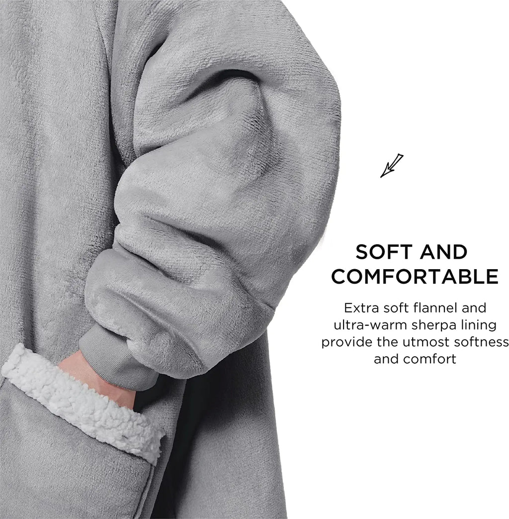 Hoodie Couverture Sherpa Adulte – Polaire Capuche Poche Géante Chaud Confortable Cadeau