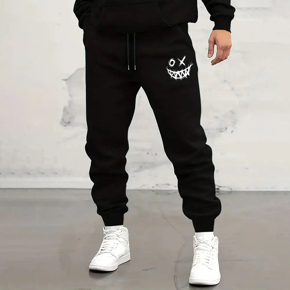 Men's Large Size Loose Pocket Draw Rope Sports Sweatpants Winter New Thick Warm Sweatpants Fashion Dragon Print Sweatpants
