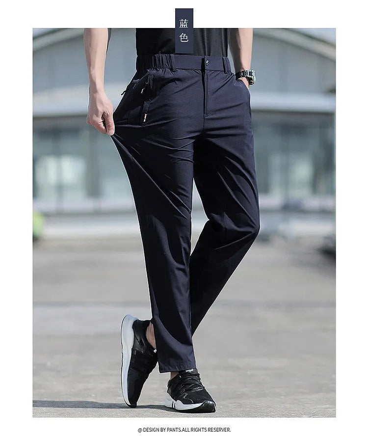 Pantalon Homme Grande Taille Soie de Glace Stretch Respirant Jambe Droite Séchage Rapide Élastique Été Confortable Léger Noir Jusqu'à 6XL – Pantalon Premium Grande Taille Soie de Glace Stretch Été | Mode Homme Grande Taille Premium