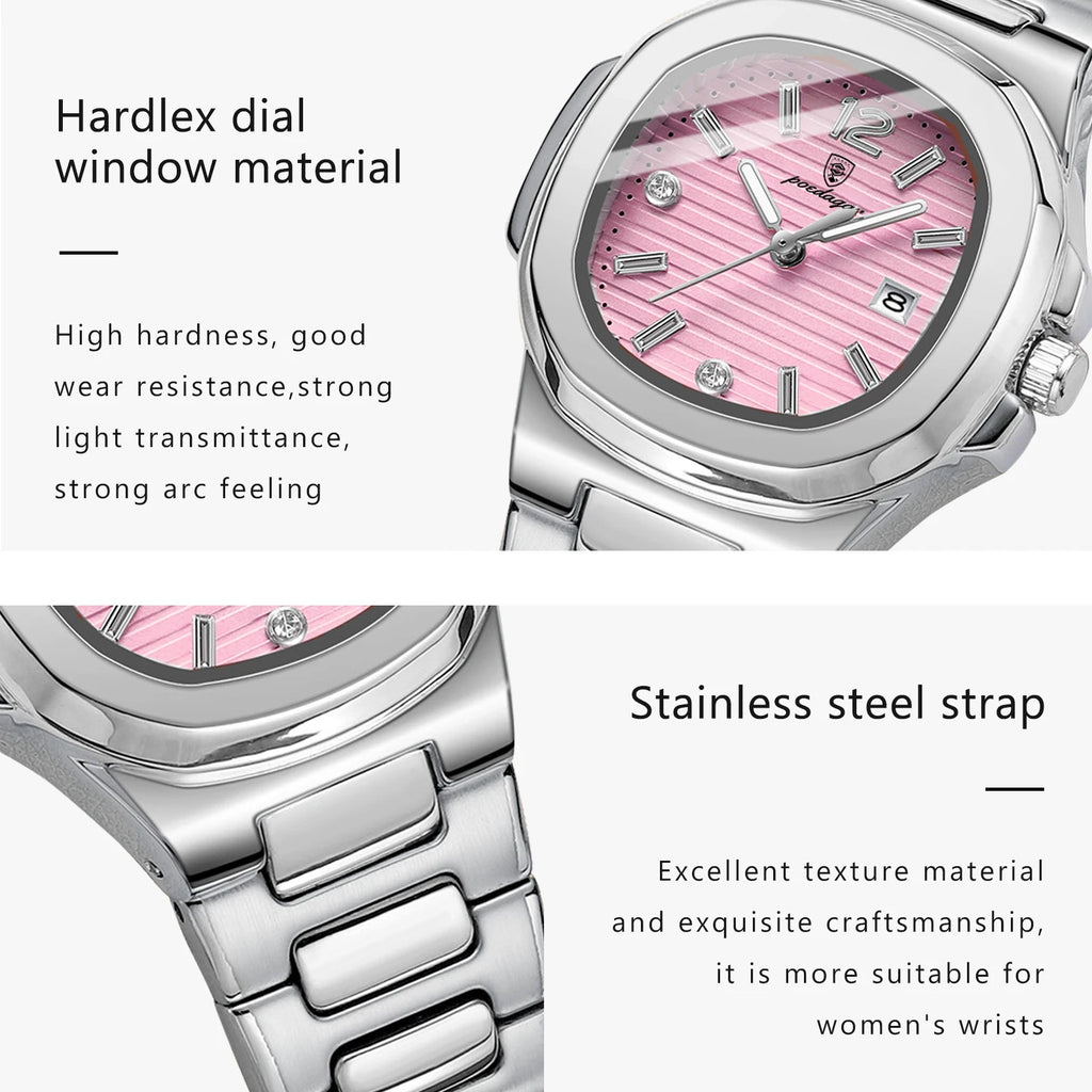 Montre Femme POEDAGAR Carrée Fashion Quartz – Lumineuse Étanche Date Luxe Haute Qualité