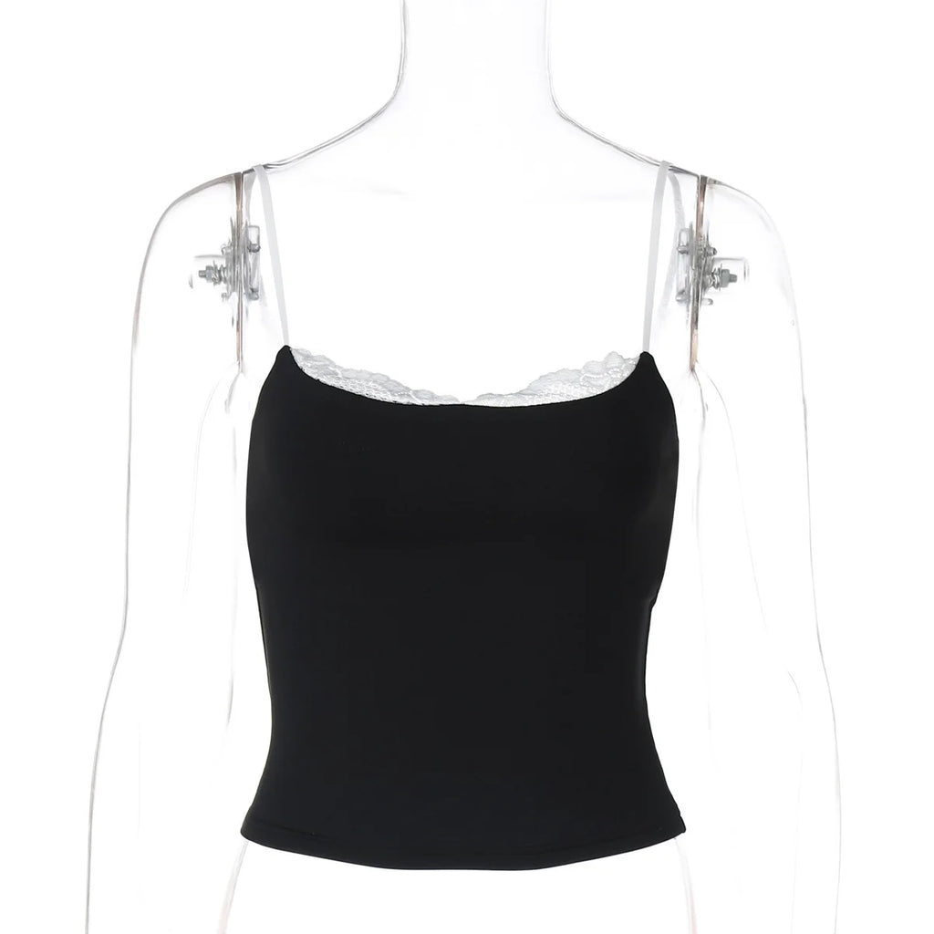 Crop Top Camisole Dentelle Dos Nu Femme – Sans Manches Style Coquette | Streetwear Été Club
