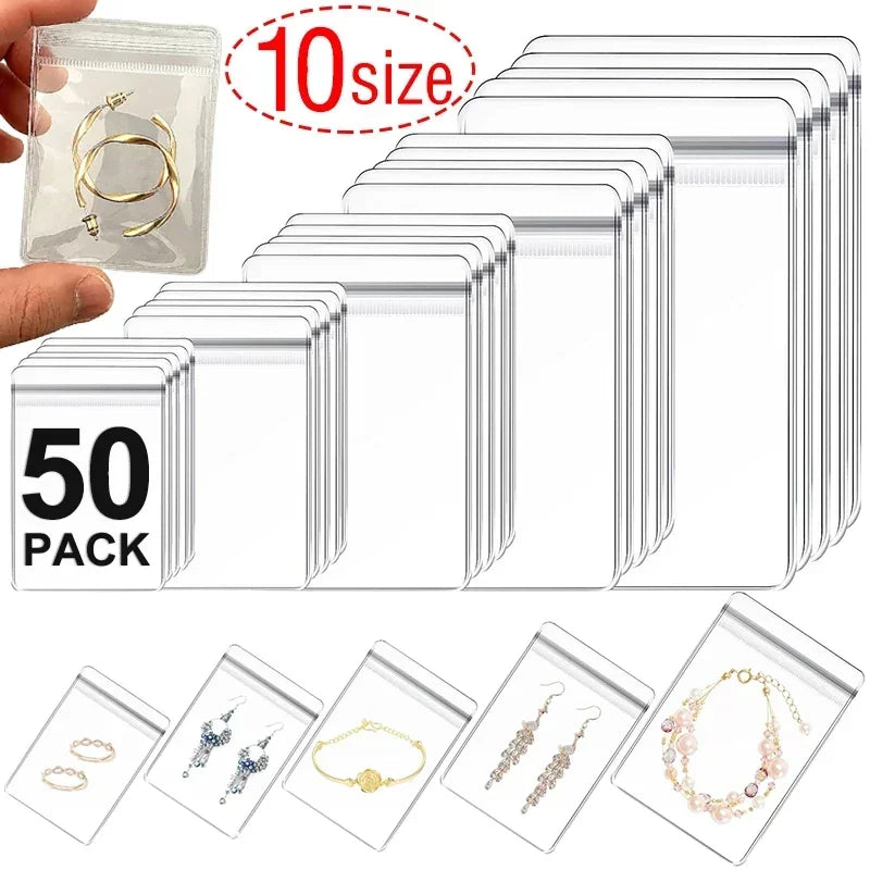 Sachets PVC Transparents Anti-Oxydation Bijoux – Lot 10 à 50 pcs | Rangement Boucles d’Oreilles, Colliers, Pendentifs & Bracelets | Organiseur Bijoux