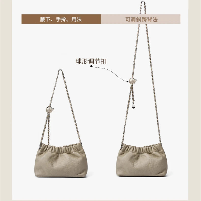 Sac Nuage Cuir Véritable Femme – Mini Sac Épaule Crossbody Chaîne Style Coréen Luxe