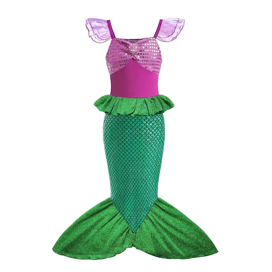 Robe Princesse Fille Déguisement Elsa Anna Ariel – Costume Carnaval Halloween Fête Cosplay Enfant