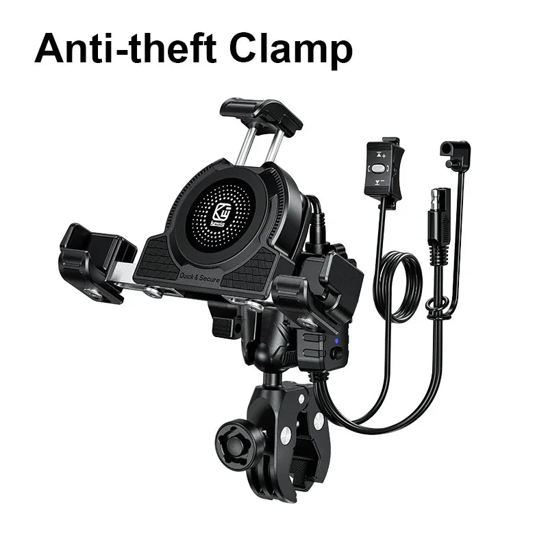 Support Téléphone Moto Chargeur Sans Fil 15W + USB-C 36W – Anti-Vol Anti-Vibration Guidon
