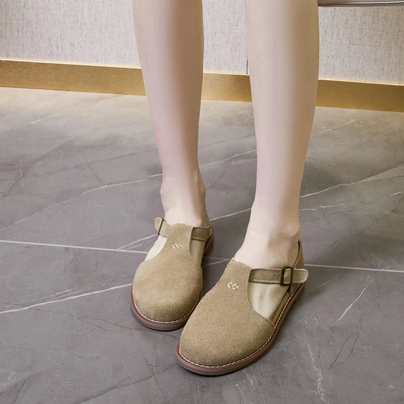 AIYUQI Sandales Cuir Véritable Retro Givré Baotou Romain 2026 – Hollow Flat Femme