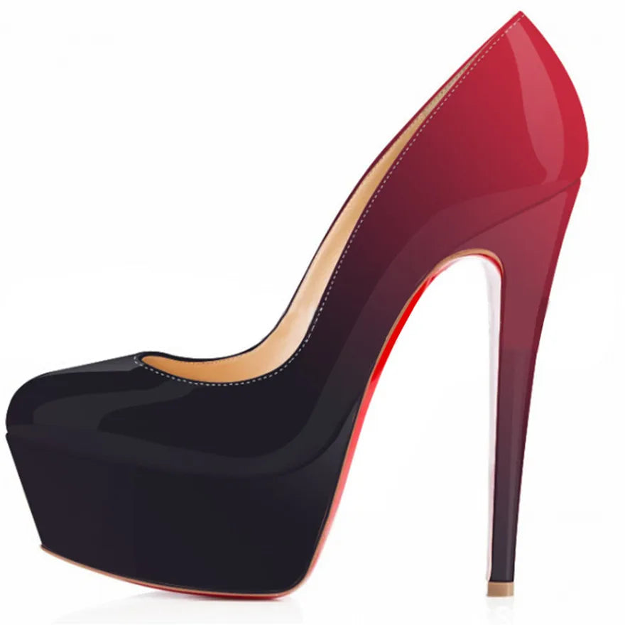 LOSLANDIFEN Escarpins 14CM Plateforme Peep Toe Gradient – Cuir Verni Rouge Mariage Fête