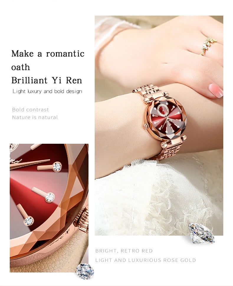 Montre Femme Luxe BINBOND Diamant Cœur de l'Océan Quartz – Lumineuse Étanche Élégante